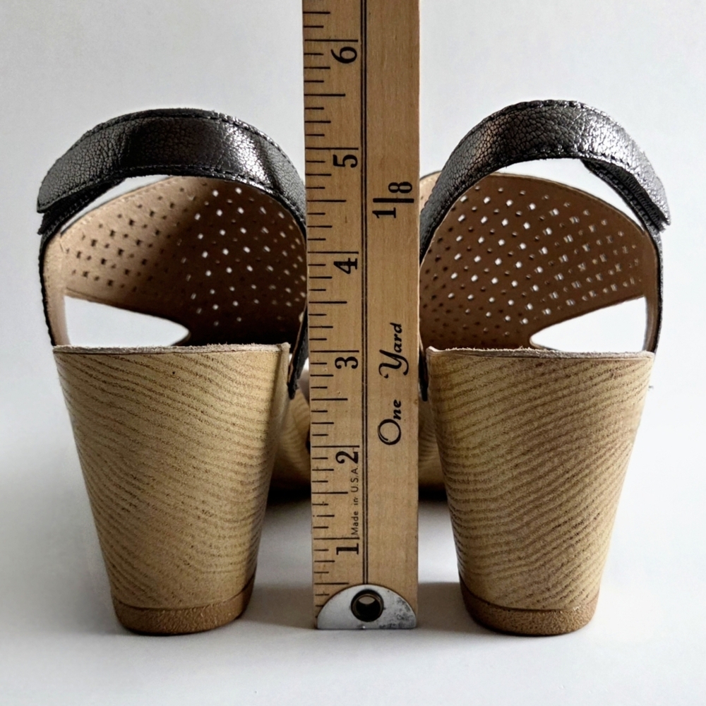 Dansko Teagan Heeled Sandals W/Peep Toe, Metallic Gunmetal Size 38 / US 7.5-8 - Picture 11 of 16